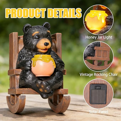 Sheaifun Solar Garden Statues Black Bear Decor Resin Bear Statues Outdoor - Image 2