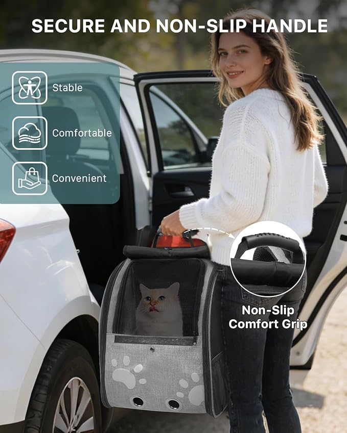 Cat Backpack Carrier with Comfort Handle, Ventilated Cat Backpack with - Image 5