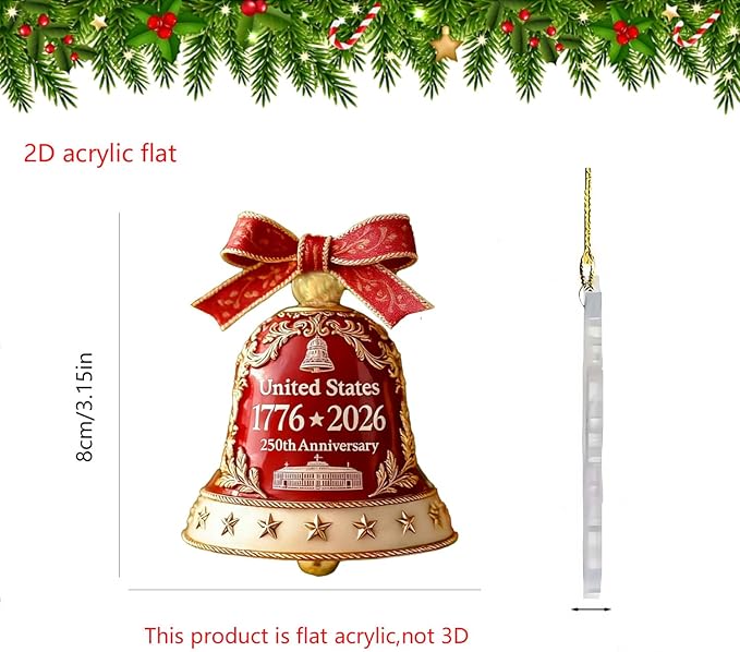 6 Pcs United States 250th Anniversary Bell Ornament Vintage-Style Metal - Image 5