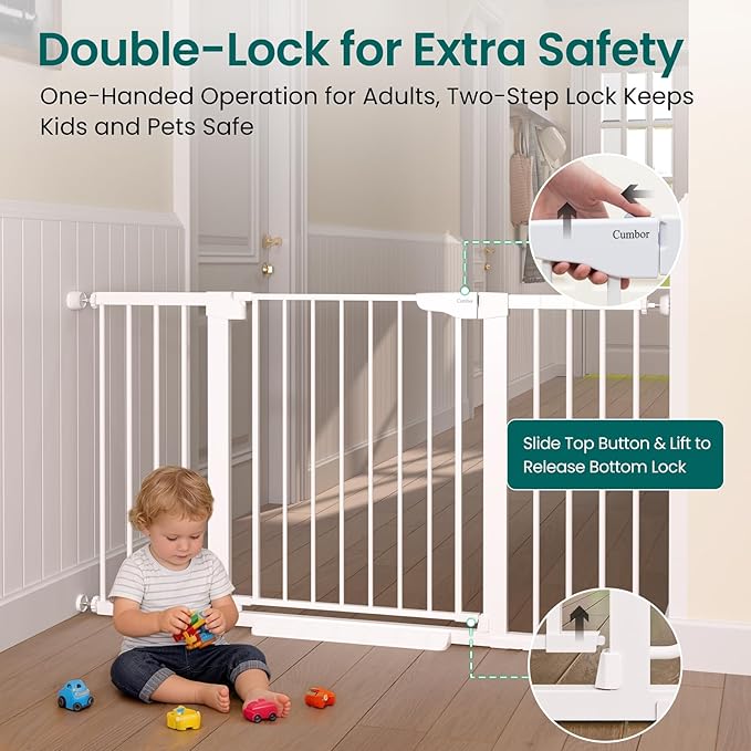 Cumbor 2 Pack 30-54" Baby Gate for Stairs, Dual Lock & Self-Closing Dog Gate - Image 4
