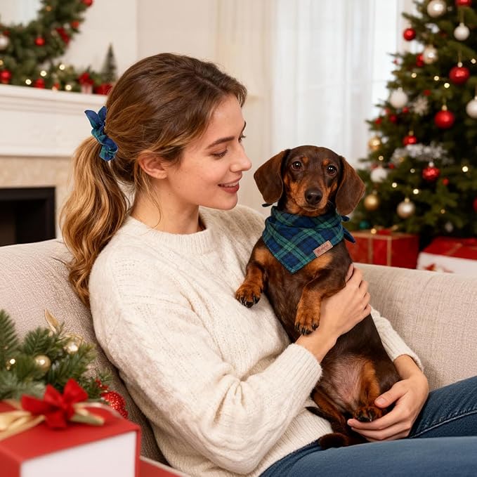 Christmas Dog Bandana & Matching Scrunchie Set – Plaid Scarf Kerchief - Image 6