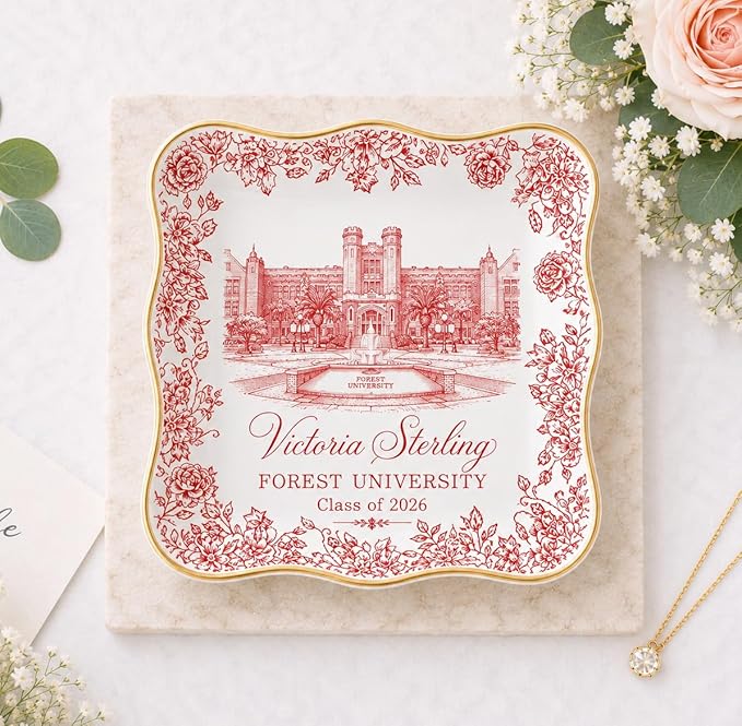 LOVELYPOD Custom Toile University Campus Trinket Tray, Personalized College by LOVELYPOD