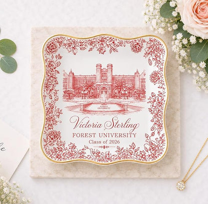 LOVELYPOD Custom Toile University Campus Trinket Tray, Personalized College by LOVELYPOD