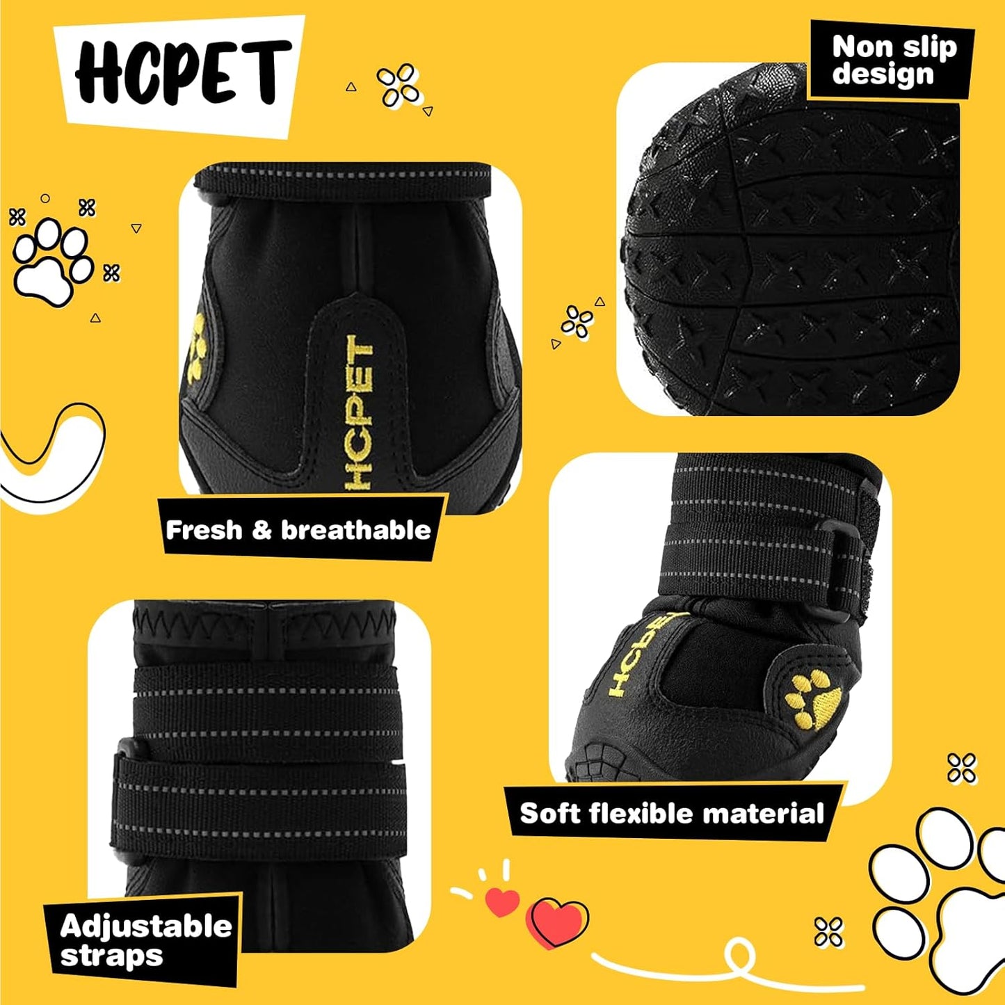 Hcpet Dog Shoes, Dog Boots for Small Dogs, Waterproof Medium Dog Booties Paw Protector for Summer Hot Pavement, Winter Snowy Day, Outdoor Walking, Indoor Hardfloors Anti Slip Sole Black Size 5