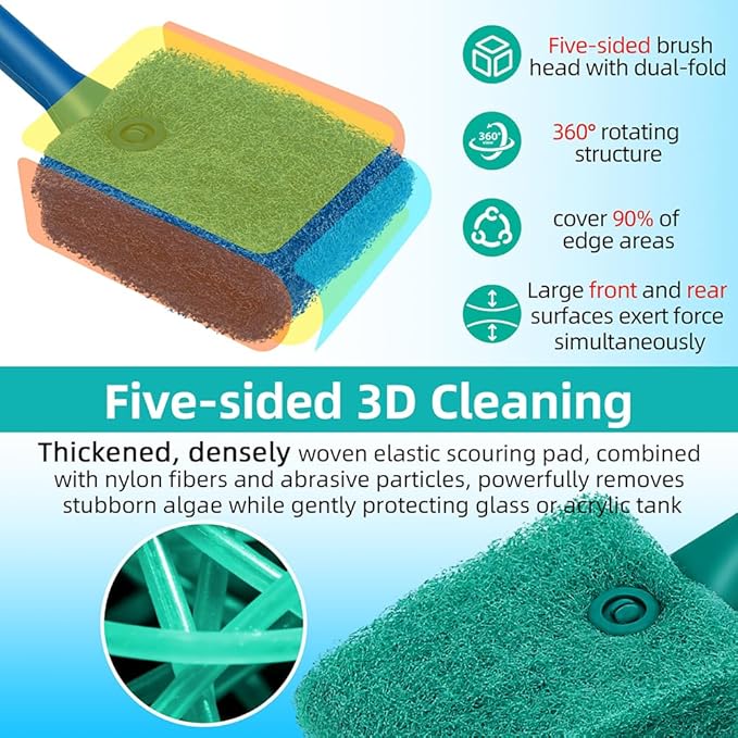 DaToo 2 PCS Fish Tank Cleaning Tools Double Sided Sponge Brush Cleaner Long - Image 3