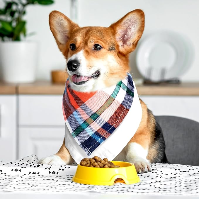 Honoson 6 Pieces Triangle Dog Bandana Dog Scarf Plaid Printing Adjustable Bibs - Image 4