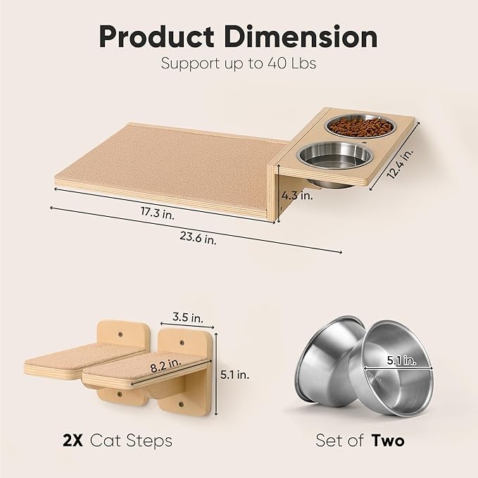 FUKUMARU Cat Wall Shelves, 3 in 1 Cats Walls Furniture Set, Food Station - Image 3