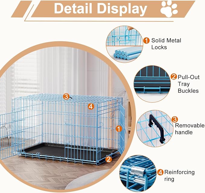 FDW Large Dog Crate 42inch Dog Cage Foldable Metal Kennel - Image 3