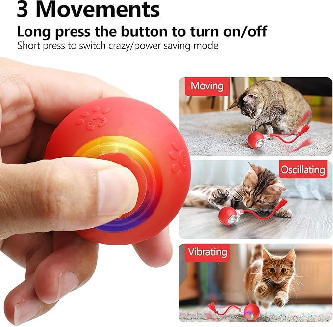 Interactive Cat Toy Ball with Red Tassel Tail, 3 Speed Modes Motion Activated - Image 4