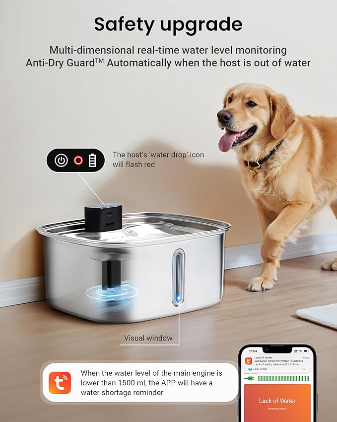 Smart Pet Water Fountain, 10L/338Oz Stainless Steel Cat Water Fountain - Image 6