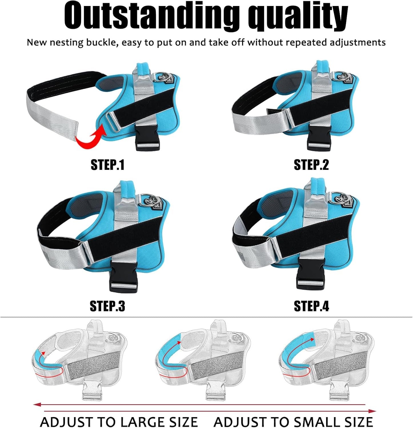 Bolux Dog Harness, No-Pull Reflective Dog Vest, Breathable Adjustable Pet Harness with Handle for Outdoor Walking - No More Pulling, Tugging or Choking (OceanicBlue, X-Large (Pack of 1))