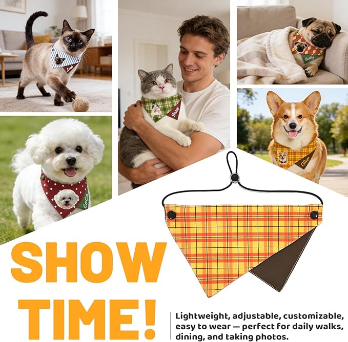 Custom Dog Cat Bandana with Photo Name, Personalized Pet Triangle Scarf Bib - Image 6