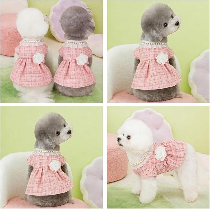 Dog Dress for Puppies, Plaid Tweed Princess Pet Dress - Image 4