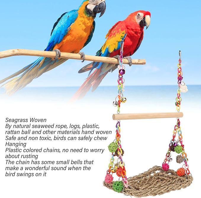 Bird Seagrass Swing Toys, Natural Rattan Climbing Hammock - Image 8