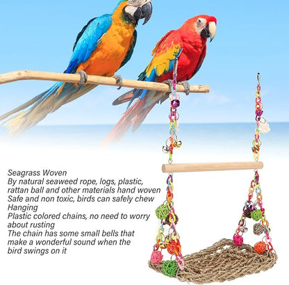 Bird Seagrass Swing Toys, Natural Rattan Climbing Hammock - Image 8