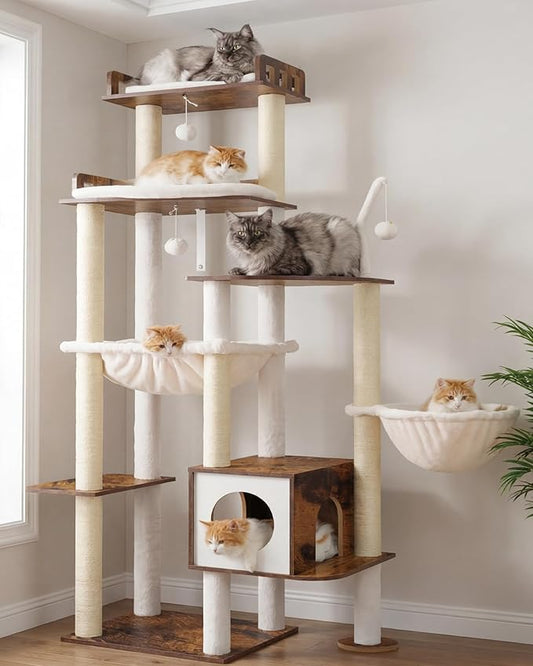 Heybly Cat Tree, 70.5 Inch Wood Tall Cat Tower by HEYBLY