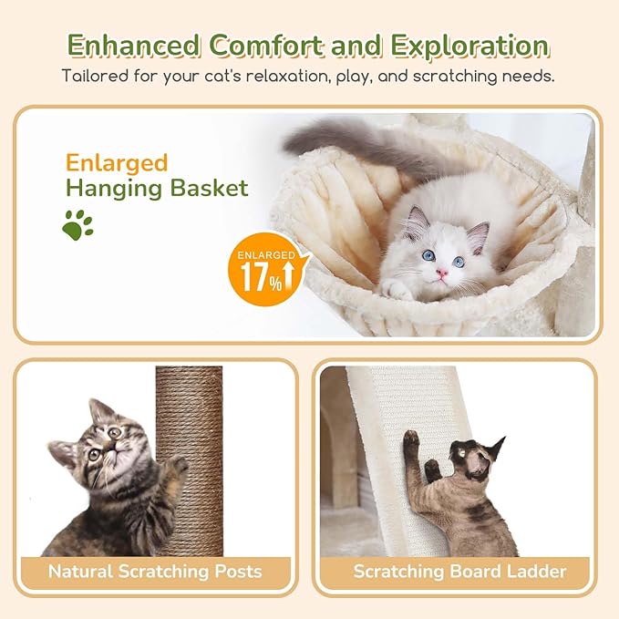 Globlazer 52in Cat Tower for Multiple Indoor Cats, Heavy Duty Multi-Level Cat - Image 4