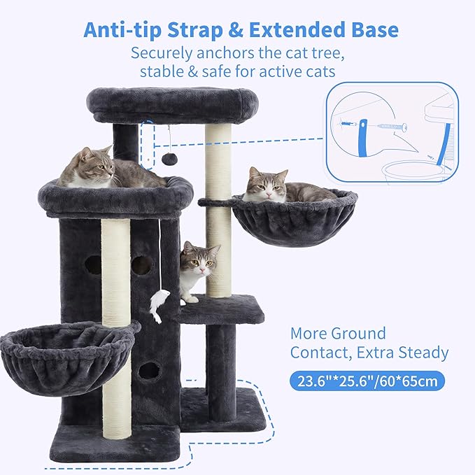 Heybly Cat Tree with Reinforced Big Base, 41.3-Inch Sturdy Cat Tower - Image 6