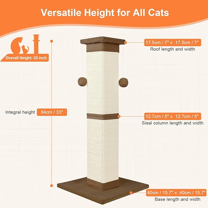 SOCATER Cat Scratching Post 33 Inch Nature Sisal Cat Scratch Post - Image 2