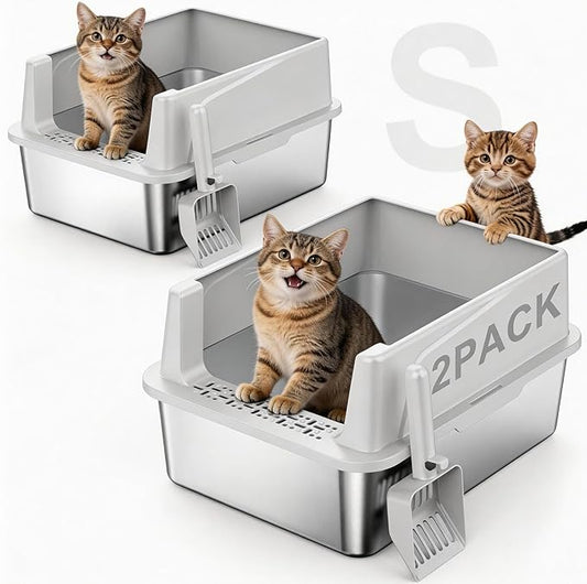 FURTIME 2 Pack Stainless Steel Cat Litter Box by FURTIME