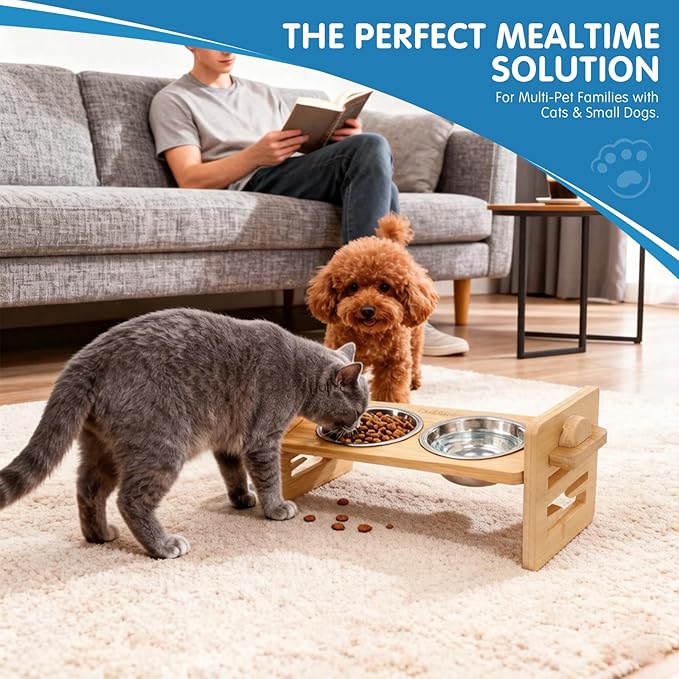 Elevated Dog Bowls for Small Dogs & Cats, Adjustable Raised Dog Bowl Stand - Image 7
