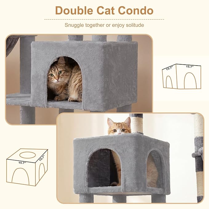 Heybly 68.1" Cat Tree with Oversized Top Platform & Wide Base, Heavy Duty Cat - Image 7