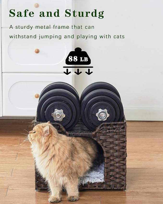 SETVSON Cat Beds Indoor Kitten House, Handwoven Rattan Cat Cave Pet Cube - Image 3