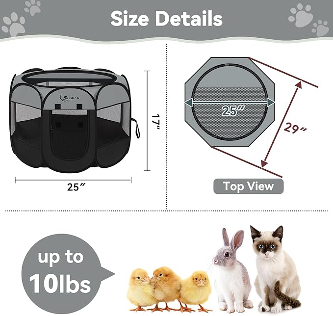 Siedihit Dark Grey Dog Cat Playpen, Puppy Pet Playpen, Small Dogs Tent Crates - Image 7