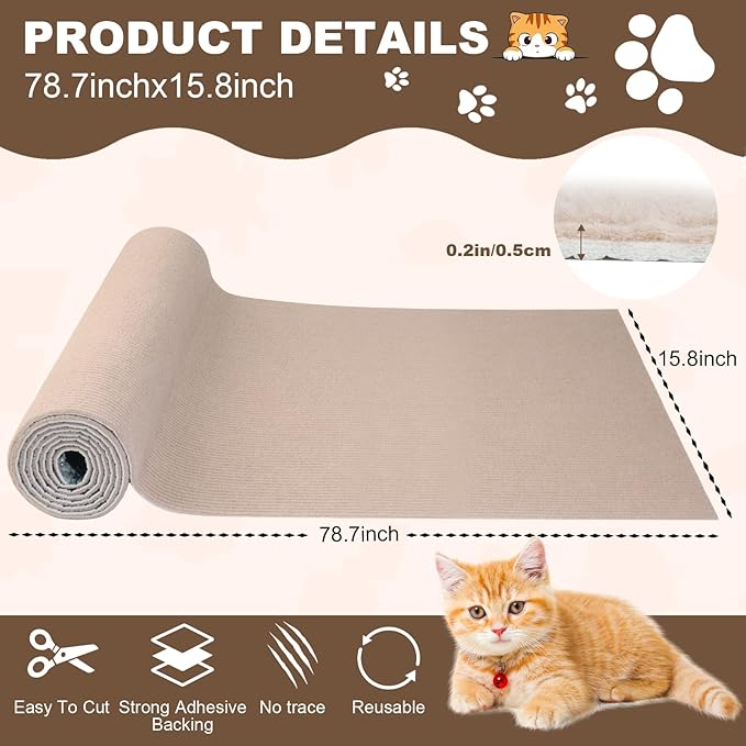 Cat Scratch Furniture Protector, 78.7"x15.8" Trimmable Anti-Scratch Mat - Image 2