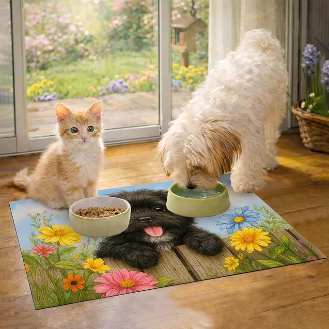 HOMETITUTE Dog Feeding Mat Butterfly Flower Pattern 20" x 12", Non Slip Dog Cat - Image 3