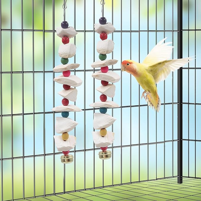 2 Pack Bird Toys with Cuttlebone, Parakeet Toys, Bird Beak Grinding Stone - Image 5