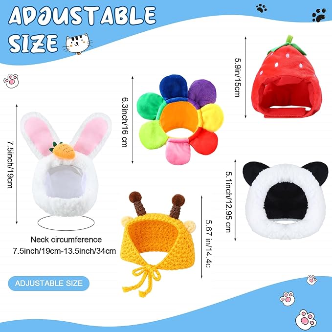 Weewooday 5 Pcs Cat Adorable Costume Bunny Hat - Image 4