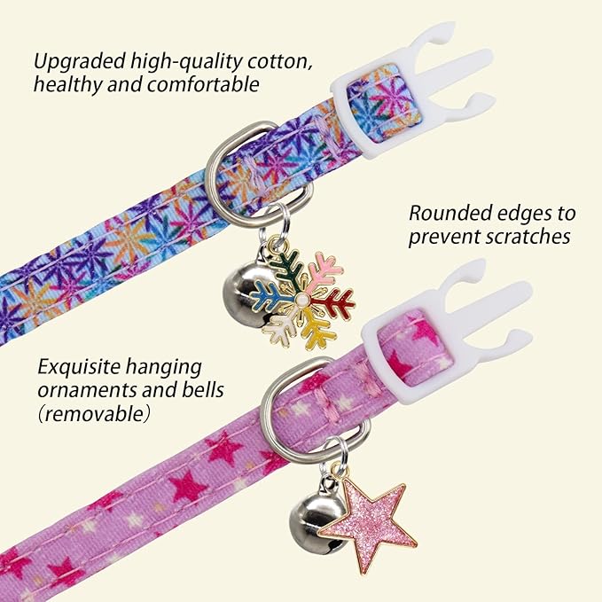 Cat Collars for Girl Cats & Boys, 2 Pack Soft Cotton Breakaway Collar - Image 4
