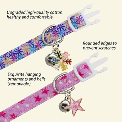 Cat Collars for Girl Cats & Boys, 2 Pack Soft Cotton Breakaway Collar - Image 4