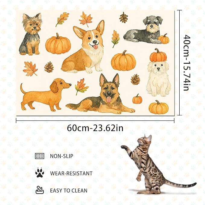 HOMETITUTE Fall Dog Pet Feeding Mat Autumn Pumpkin Design Food Mat - Image 4