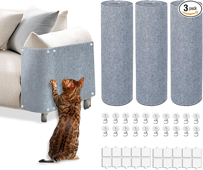 3PCS Cat Scratch Mat, 39.4"x11.9" DIY Trimmable Self-Adhesive Cat Scratching Mat by TEBANTY
