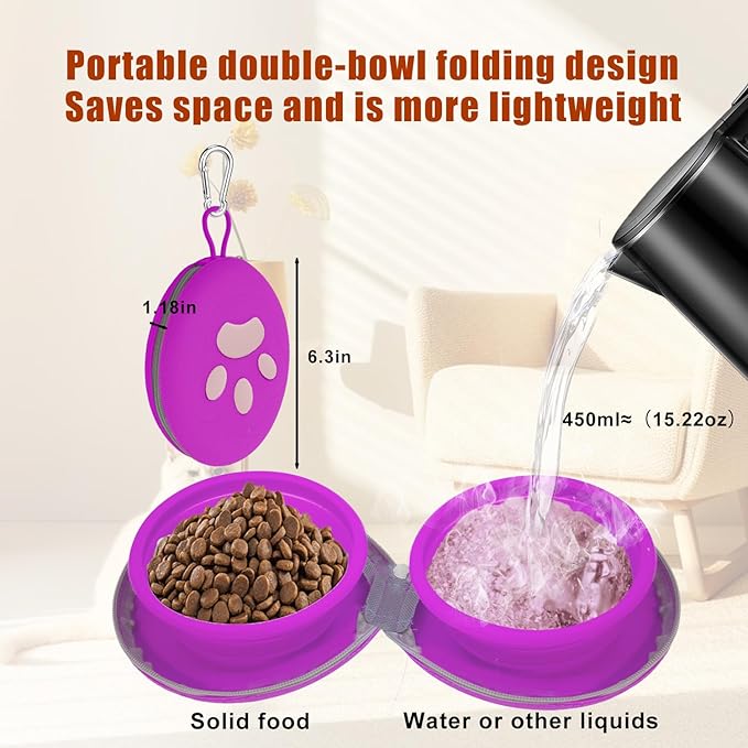 Collapsible Dog Bowls, 2-in-1 Silicone Pet Food and Water Bowl - Image 2