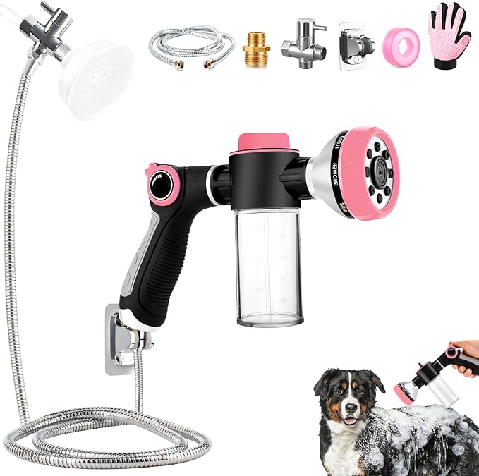 Dog Shower Attachment with 6.6FT Shower Hose, 8 Sprayer Modes Dog Washing Hose by KSSZZCO