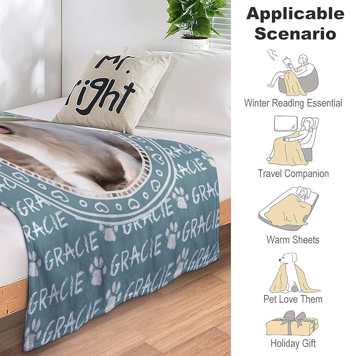 Personalized Dog Blanket with Name Customized Paw Prints Pet Blanket Loss - Image 3