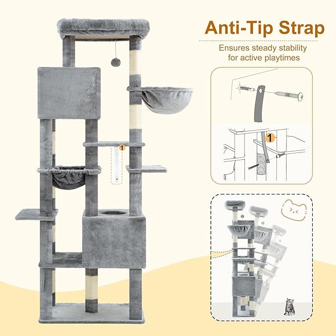 Heybly Cat Tree, 76-Inch Tall Heavy Duty Cat Tower - Image 9