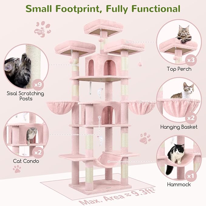 Globlazer Big Pink Cat Tower for Indoor Cats, 80inch Cat Tower for Multiple - Image 2