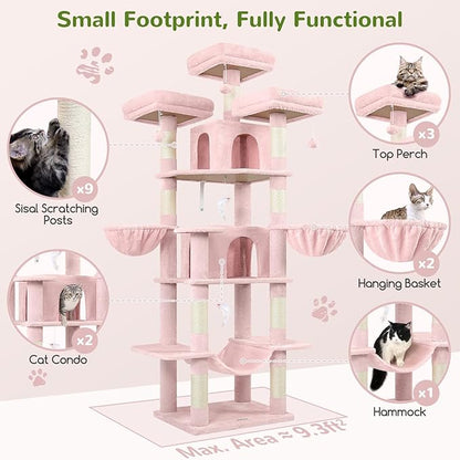 Globlazer Big Pink Cat Tower for Indoor Cats, 80inch Cat Tower for Multiple - Image 2