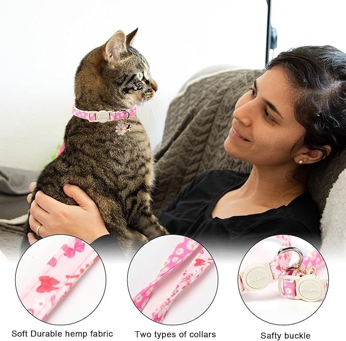 2 Pack Pink Floral Cat Collars Breakaway - Image 2