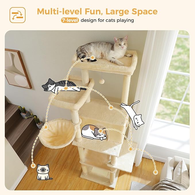 PAWZ Road Large Cat Tree, 73 Inches Tall Cat Tower - Image 5