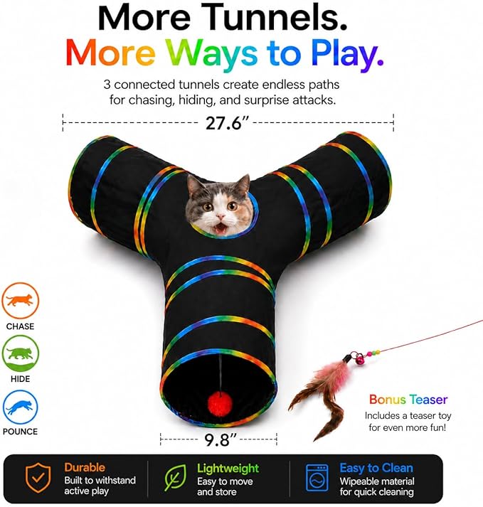 Cat Tunnels Tube Toy with Plush Ball & Cat Wand Feather Toys-Portable Tattaff - Image 2