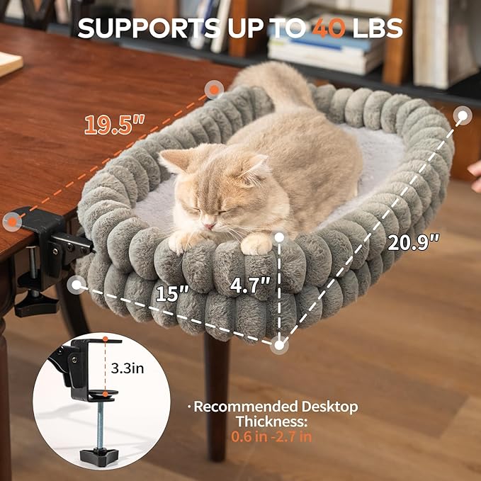CHEERPALS Cat Desk Bed with Reversible Cushion, 90°Foldable Cat Hammock - Image 5
