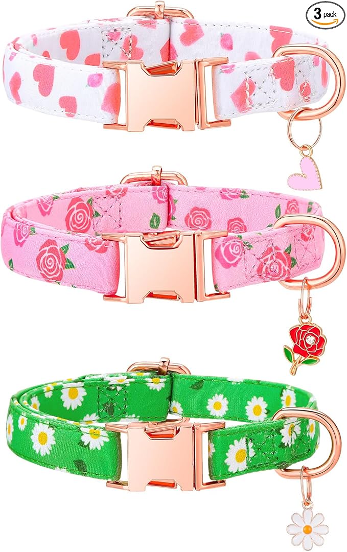 3 Pack Floral Dog Collars for Small Dogs Pink Dog Collar by Guiqulai