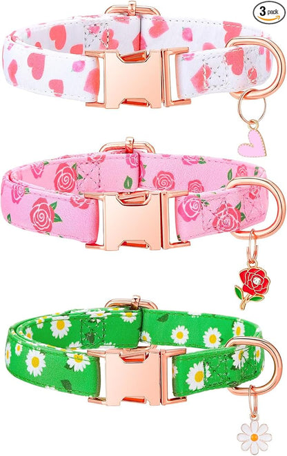 3 Pack Floral Dog Collars for Small Dogs Pink Dog Collar by Guiqulai