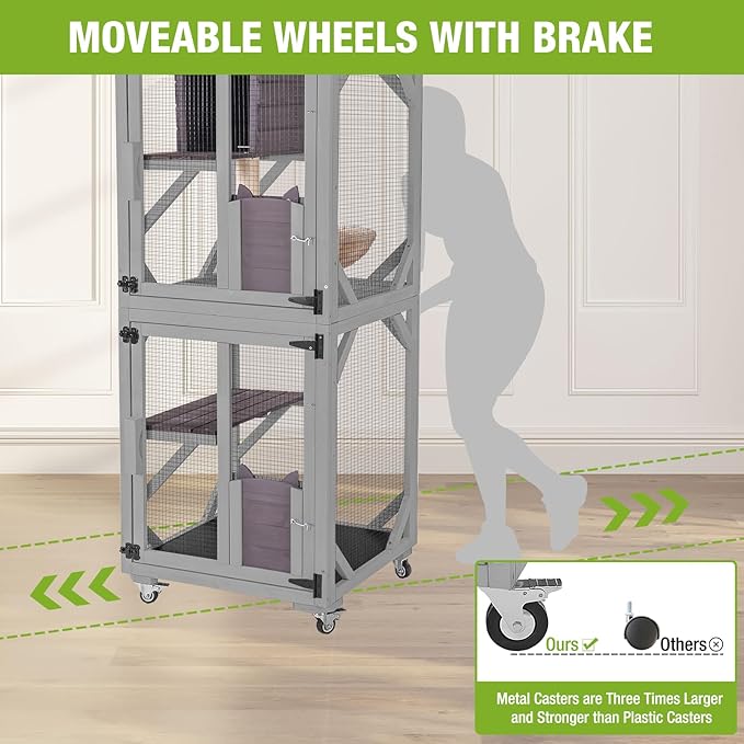 Cat Catio Outdoor Cat Enclosures Movable Cat House on Exercise Wheels Cat Cage - Image 3