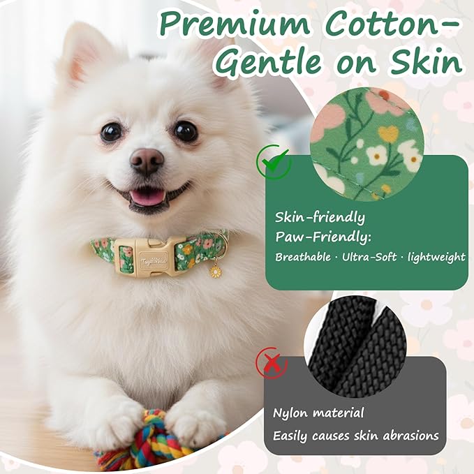 Dog Collar with Floral Patterns, Spring Summer Collection Green Dog Collar with - Image 4